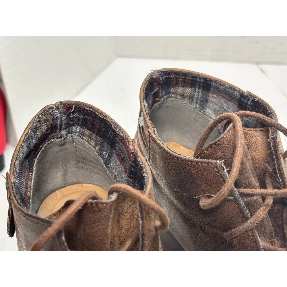 Maurices Cheri Wedge Booties Brown Distressed Lace Up Ankle‎ Boots Women's 7.5